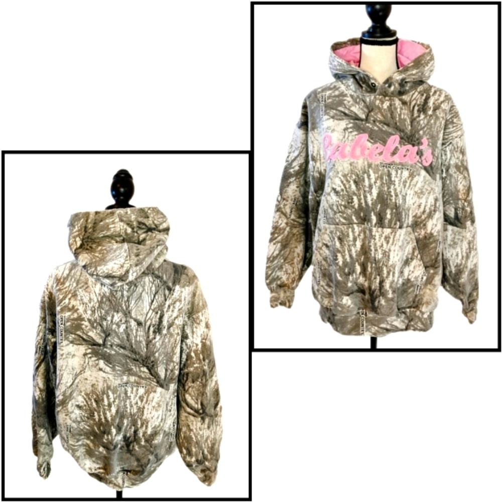 Y2K Cabela's Open Country Women's Cotton Tree Camo Athletic Hoodie Size L